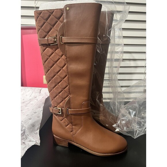 Isaac Mizrahi Live! Wide Calf Quilted Leather Boots Cognac Size 8.5 - Picture 1 of 4